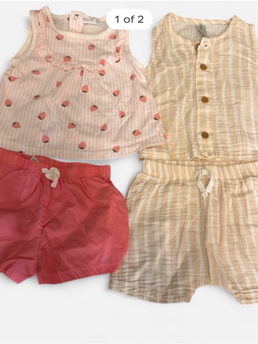 Rene Rofe Pink Strawberry Tank, Coral Shorts & Cream Stripe Romper Set